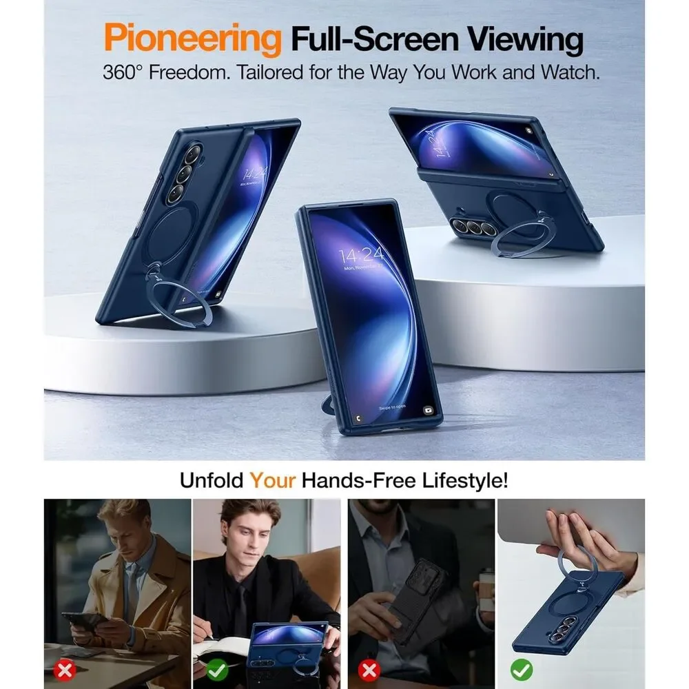 TORRAS 360 Spin Magnetic Stand Case for Samsung Galaxy Z Fold 6 Hinge Cover Blue
